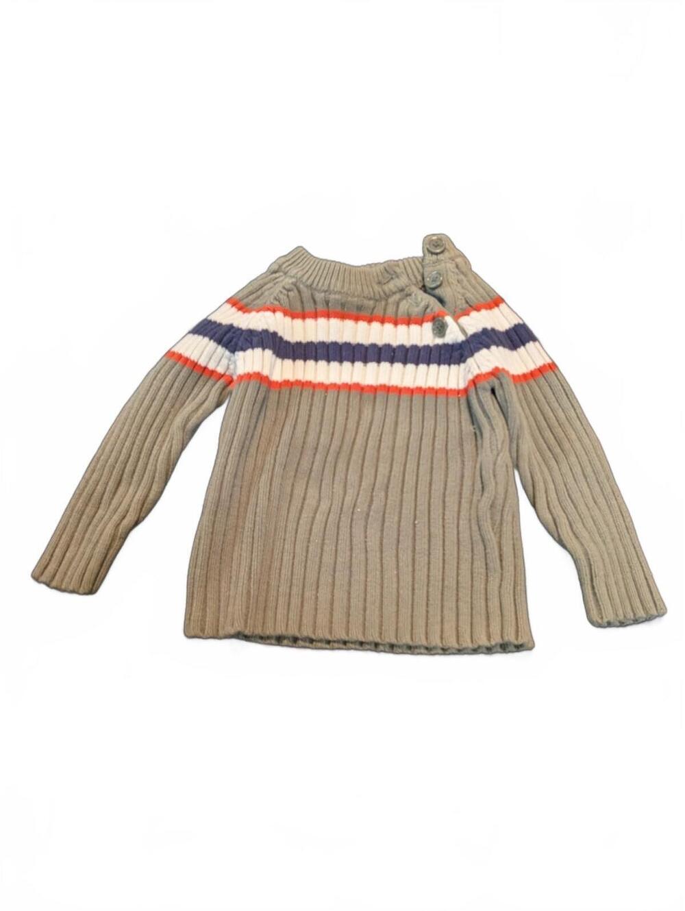DKNY Ribbed Knit Sweater with Button Detail and Stripes